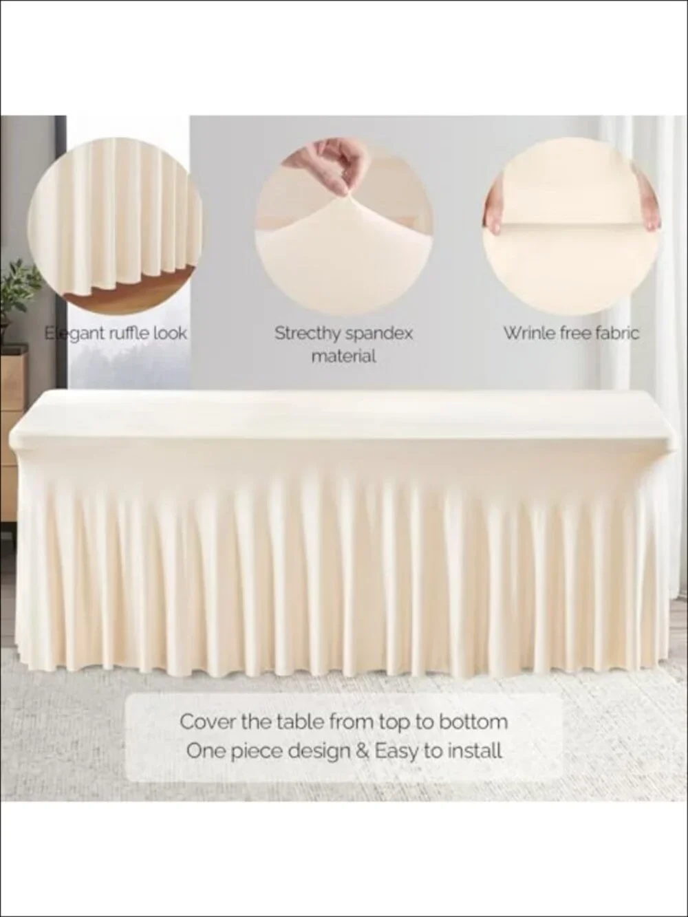 2 Pack Spandex Fitted Tablecloths for 6FT Rectangular Tables Wrinkle Free